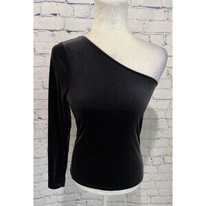 NWT Old Navy One-Shoulder Long Sleeve Stretch-Velvet Top, Black - Size Small